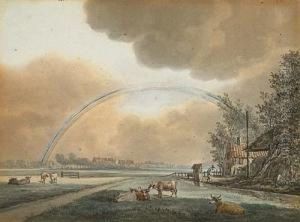Landscape With A Rainbow Over A Farmhouse And Distant Village