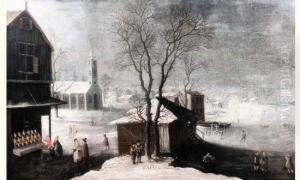 Paysage D'hiver Avec Des Patineurs Paysage D'hiver Avec Des Patineurs