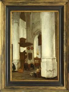 Church Interior Scene by Hendrick Van Vliet