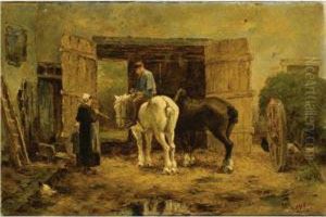 A Peasant Family In A Farmyard by Willem van der Vliet