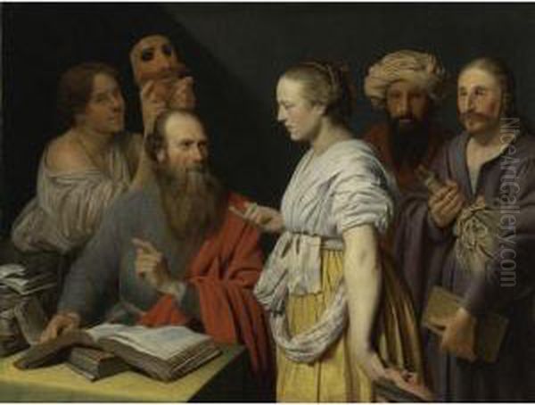 A Scholar In His Study With Figures With Masks - view 1