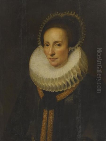 A Portrait Of A Lady In A White Ruff And Lace Headress - view 1