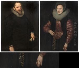 Portrait Of A Gentleman, Three-quarter-length, In A Black Costumewith White Ruff, Holding A Pair Of Gloves