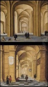 Deux Interieurs D'eglises Avec Personnages by Jan van Vucht