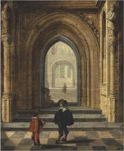 Church Interior With Figures by Jan van Vucht