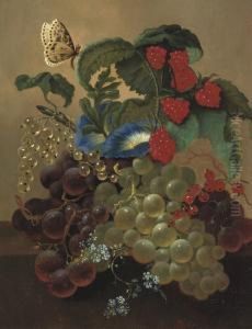 Fruits And Flowers On A Ledge by Jan Van Der Waarden