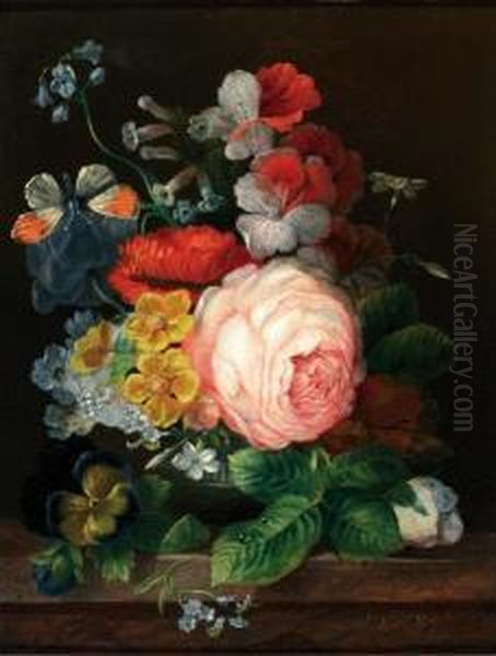 Bloemstilleven Met Violen, Boterbloemenen Een Roos - view 1