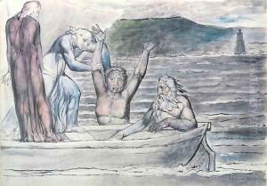 Inferno, Canto VIII, 30-64, Virgil repelling Filippo Argenti from the Boat by William Blake