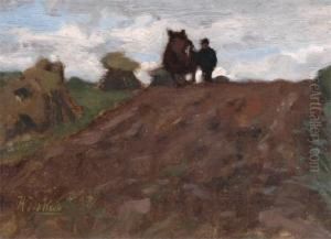 Ploughing In The Fields by Hermann Johannes Van Der Weele