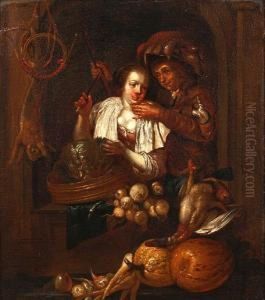 Figures In A Kitchen By A Stone Archway