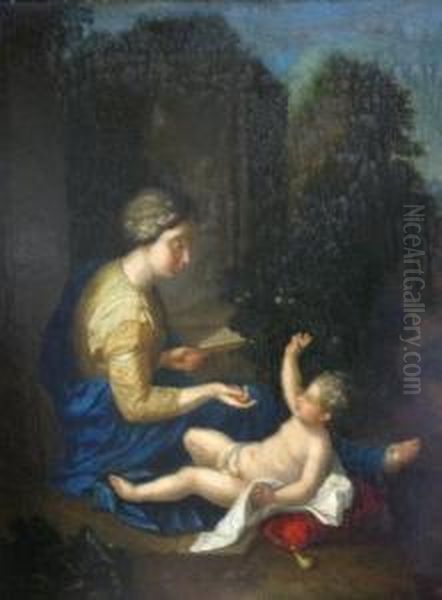 Mother And Child Seated In An Classical Landscape - view 1