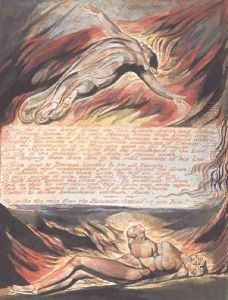 Jerusalem The Emanation of the Giant- 'Then the Divine Hand' showing Christ soaring above Albion within whose bosom 'the Divine hand found the Two Limits, Satan and Adam', 1804 by William Blake
