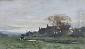 A Cow Near A Farm At Sunset by Chris Van Der Windt