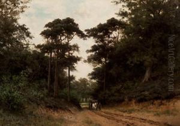 Farmer With Horse And Cart On The Forestpath - view 1