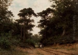 Farmer With Horse And Cart On The Forestpath by Abraham Van Der Wissel