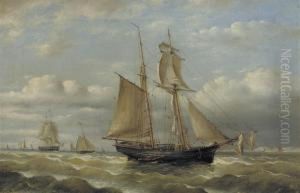 A Two-master On Choppy Seas by Hendrik Van Der Worp