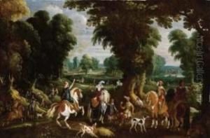 Caccia In Paesaggio Boschivo by Jacques Van Der Wyhen