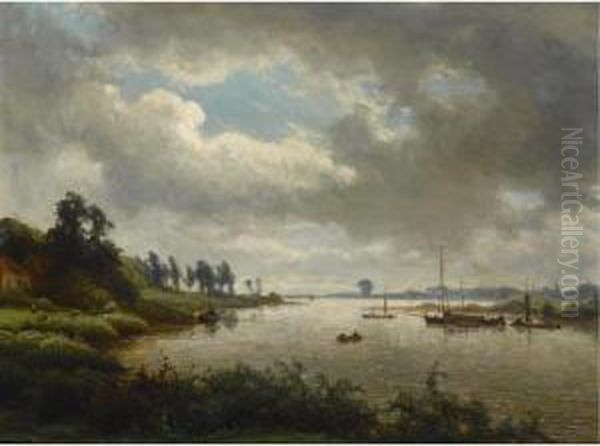 Boats On A River In Summer - view 1