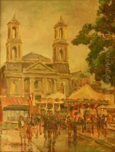 Kermis Bij Een Monumentaal Gebouw. Gesigneerd