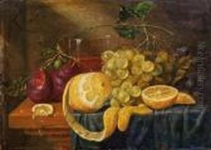 Stillleben Mit Zitrone, Trauben Und Pflaumen by Guilliam van Deynum