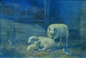 Moutons Dans La Bergerie. by Joseph Van Dieghem