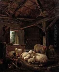 Livestock In A Stable by Joseph Van Dieghem