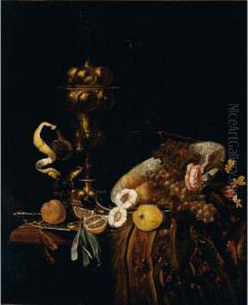 Still Life Of Fruits With A Roemer, A Gilt Goblet, A Wine-glass And A Pocket-watch, All Upon A Table - view 1
