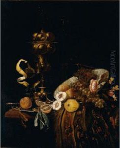 Still Life Of Fruits With A Roemer, A Gilt Goblet, A Wine-glass And A Pocket-watch, All Upon A Table by Christiaen van Dielaert