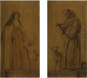 Saint Jeanne De Valois Holding A Crucifix, With The Christ Childrunning Up To Her Holding A Basket With The Crown Of Thorns by Abraham Jansz. van Diepenbeeck