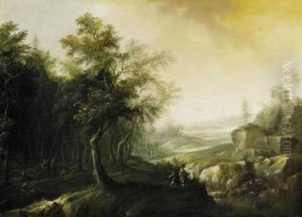 Wide Riverscape With Wanderers On The Fringe Of The Forest - view 1