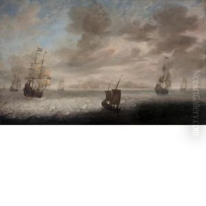 Dutch Vessels Off A Coast by Jeronymus Van Diest