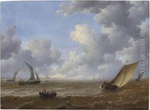 Wijdschips Tacking Offshore In A Stiff Breeze by Hieronymous Van Diest