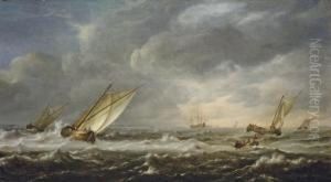 Fishing Boats In Choppy Seas Off The Coast