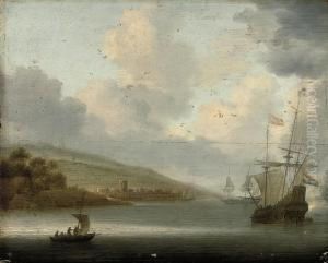 Anchored Ships By A Coast by Willem van Diest