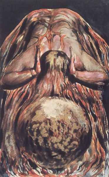 Book of Urizen- Blake's retelling of the Creation of Eve in the Creation of Enitharmon, 'And left a round globe of blood, Trembling upon the Void', 1794 - view 1