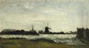 River Landscape With Steeple And Mill by Theo van Doesburg