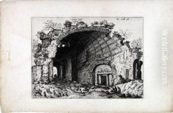 Radierung Auf Feinstrukturiertem Butten Mit Wasserzeichen Narrenkappe, Aus Der Folge Operum Antiquorum Romanorum ... Reliquias Ac Ruinas .... Plattengrose 15,2 X 21 Cm, Blattgrose 21 X 32,3 Cm. New Hollstein 240, 1. Zustand - view 1