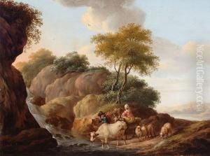 Landscape With Travellers And Catle by Dyonis Van Dongen