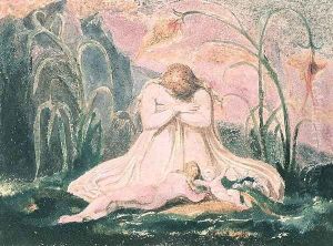 Book of Thel- Thel leaning over the 'Matron Clay' and the worm, 1789 by William Blake
