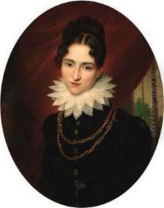 Portrait Of Contesse De Vilence, Bust-length, In A Dark Blue Dressand A Lace Collar, In A Feigned Oval