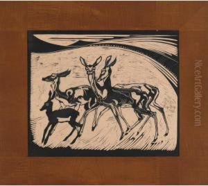 Sowing The Fields; Deer In A Landscape