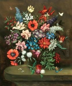 Still Life Of Flowers On A Ledge