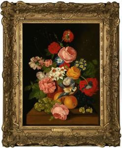 Still Life With Flowers And Bird On A Table - view 1