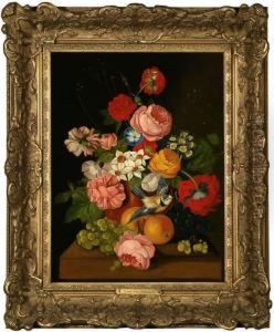 Still Life With Flowers And Bird On A Table by Jan Van Doust