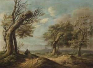 Paysage Avec Un Cavalier Et Un Mendiant by Johannes Van Drecht