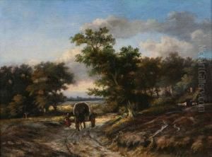 Boerenfamilie Met Paard En Kar Op Landweg by Albertus Jacobus Sap Van Drenthe