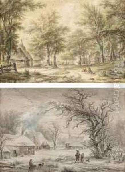 Figures Resting On A Path Near A Farm - view 1