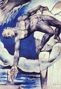 Inferno, Canto XXXI, Antaeus sets down Dante and Virgil in the 9th circle by William Blake