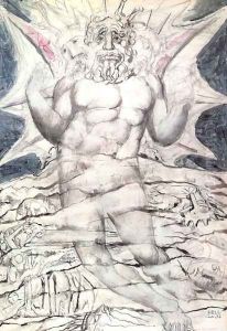 Inferno, Canto XXXIV, 22-64, Lucifer at the last section of the nineth circle by William Blake