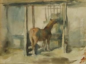 Paard In De Stal by Albert Van Dyck